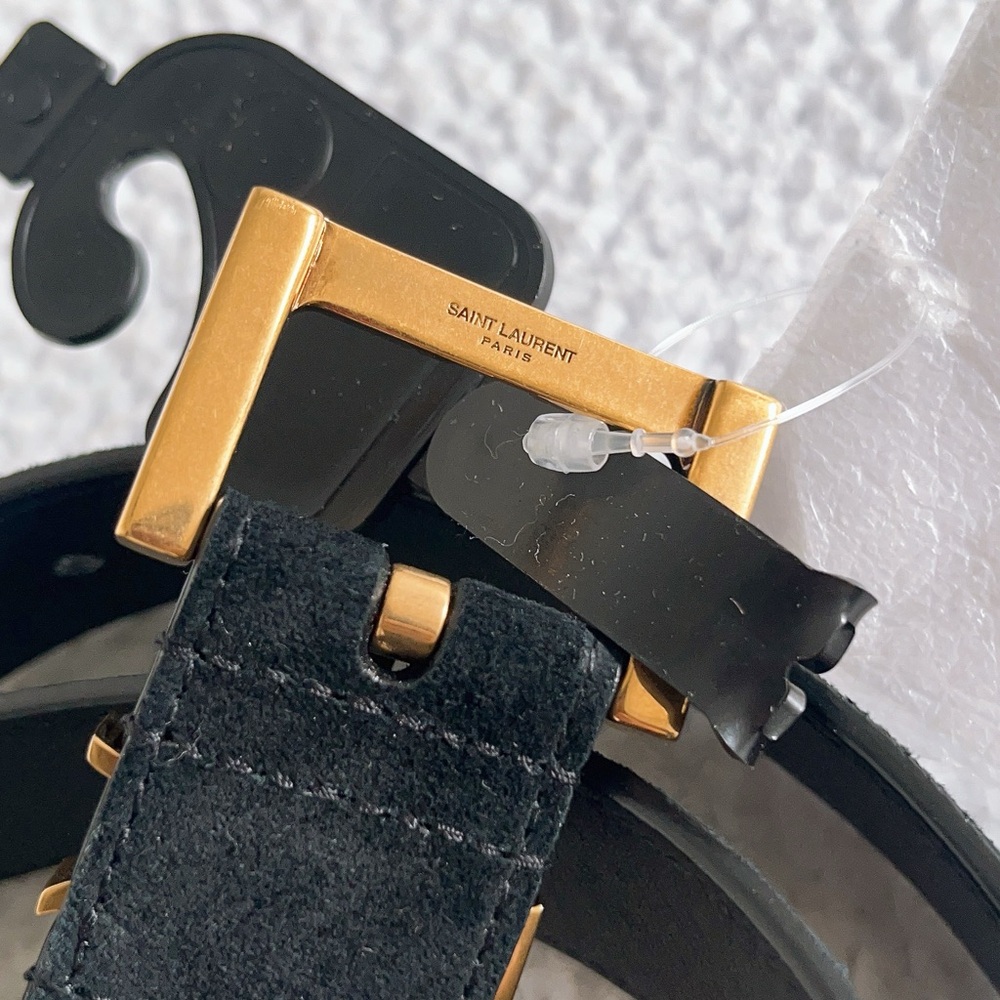 Saint Laurent  YSL Cassandre Belt With Square Buckle  In Suede - Picture 5 of 16